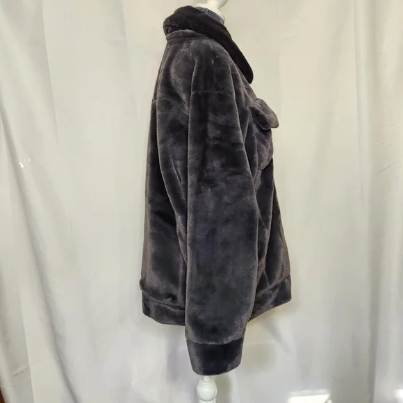 UGG Women's Frankie Trucker Faux Fur Jacket Ink Grey Sz M Warm Soft Cozy - Picture 9 of 16